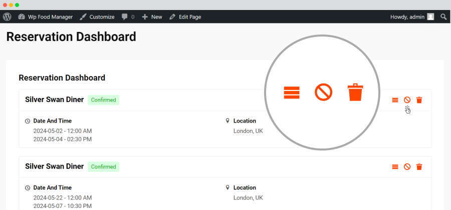 Reservation Dashboard-three options